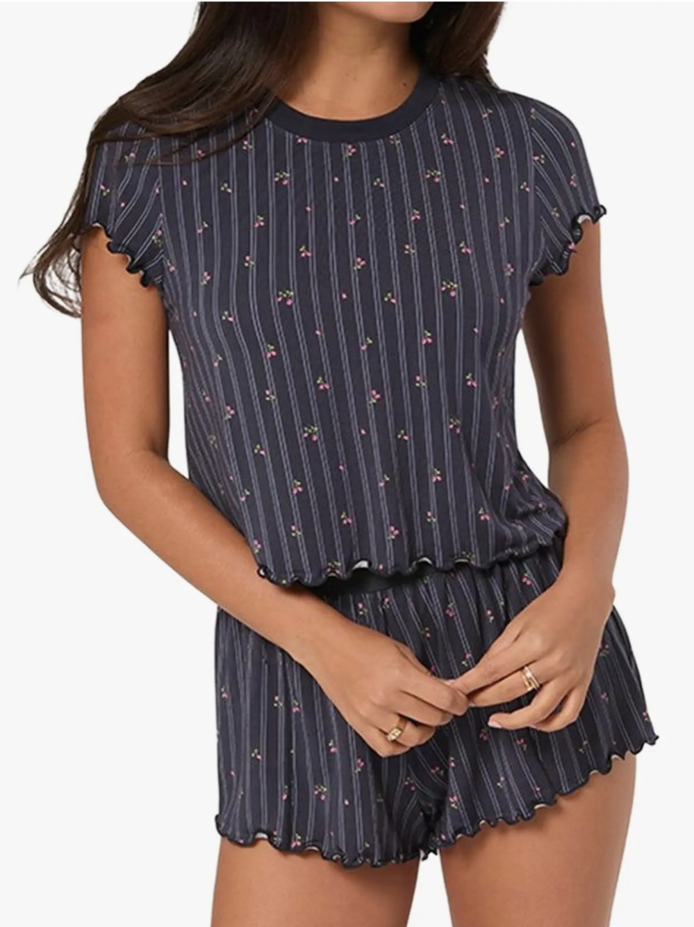 WeWoreWhat Boxy Baby Tee in Floral Stripe Size M